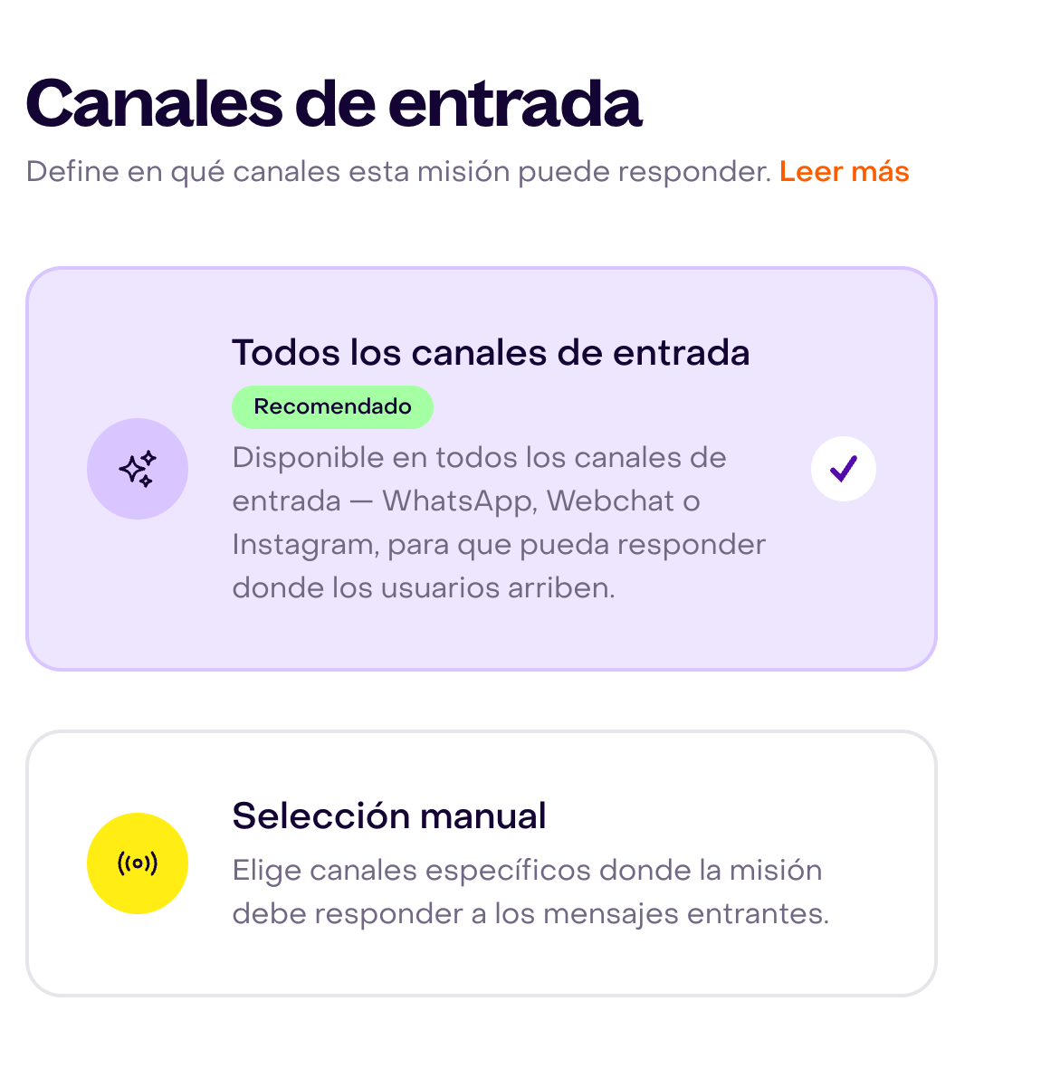 Selección automática o manual de canales de entrada