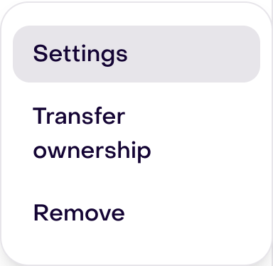 Real fictional member menu with Transfer ownership and all other options visible.