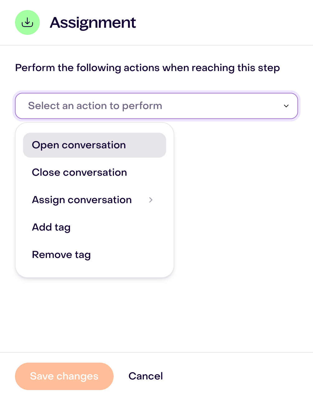 Five Assignment actions in a new unsaved route form